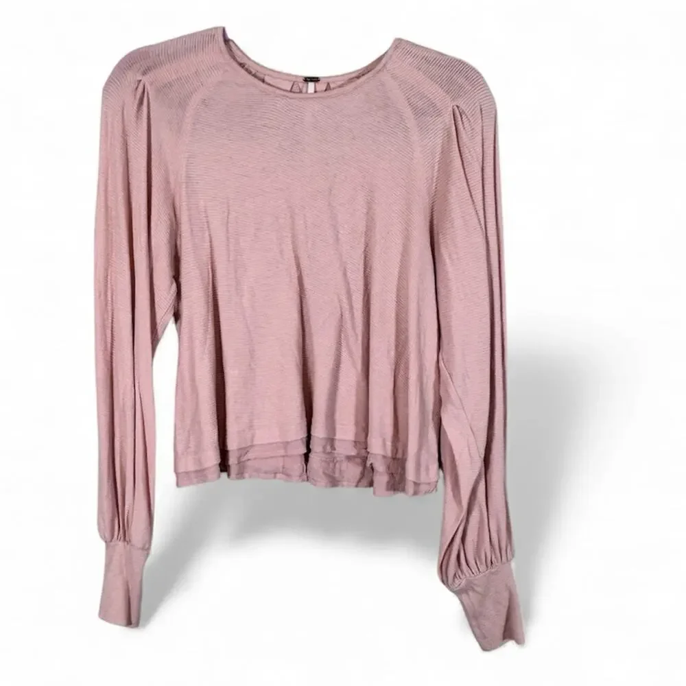 Free People Pink Puff Shoulder Long Sleeve Sweater Womens S Boho Casual